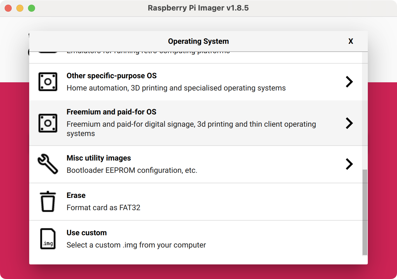RPi Imager choose device