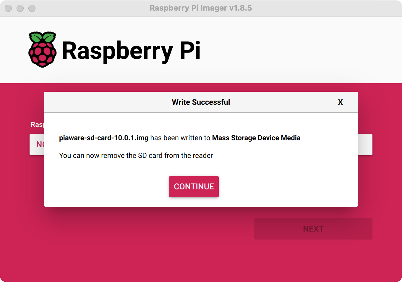 RPi Imager Write Successful